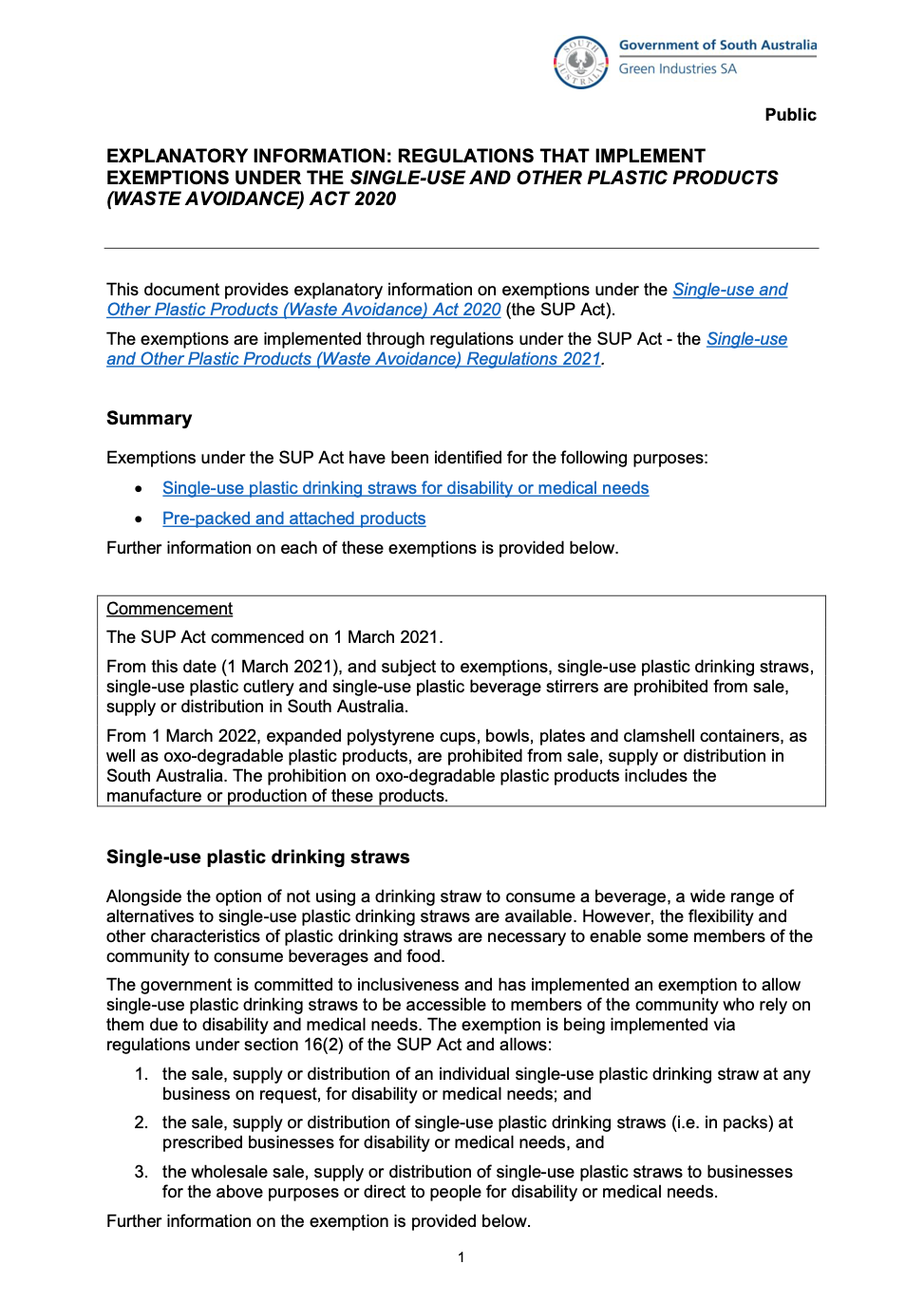 Exemptions under the <i>Single-Use and Other Plastic Products (Waste Avoidance) Act 2020</i>